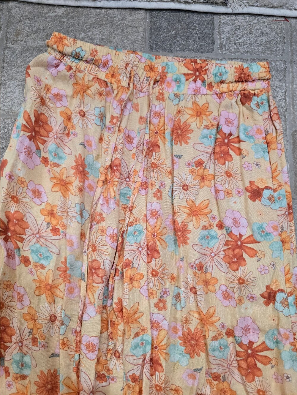 Lotus And Luna Handmade Floral Wide-Leg Lounge Pants Peach Orange Summer Boho S - Picture 5 of 12